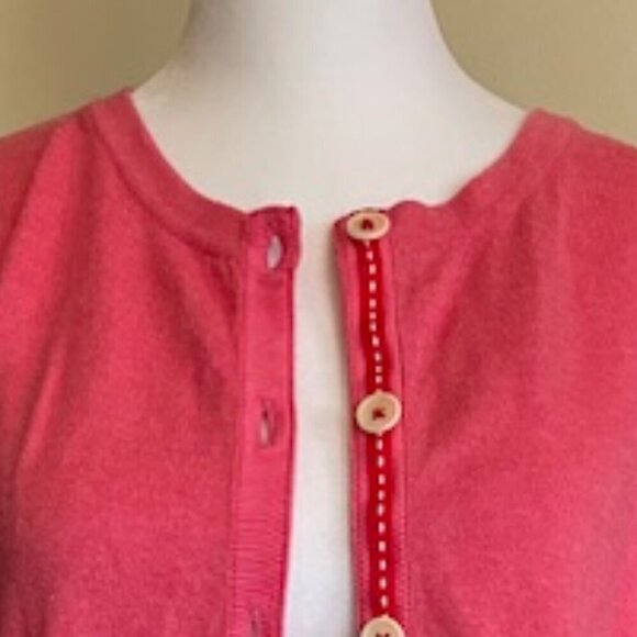 BODEN Pink Red Grosgrain Placket Button Cotton Long Sleeve Cardigan Swea… - Picture 4 of 15